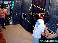 Filthy Czech sluts serve strangers' dicks with their mouths and twats in the gloryhole room 4