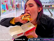 Cute student girl slips into the fitting room to suck a stranger guy's cock for a Big Mac 11