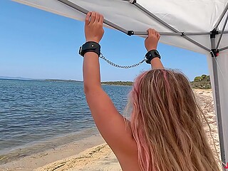 JessiJek gets tied up and sodomized on the beach's dirty shores in a wild, unrestrained anal sex scene