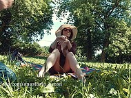 Anastasia Ocean meets a stranger when wandering through public parks without underwear 6