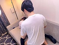 Graceful Asian neighbor girl came to see the guy and took his cock into her slit on cam 10