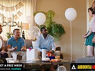 Hungry for dicks cougar suggests Dillon Diaz and his friends a gangbang to make the party wild 7