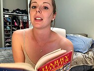Nadia Foxx slips into enchantment, lost in Harry Potter's pages while humming with pleasure from her buzzing companion 4