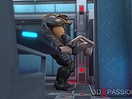 The extraterrestrial monster engaged in carnal activities with a female in a sci-fi scenario at the Martian research center 10