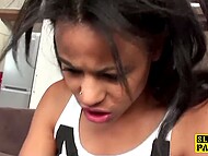 Sexy chocolate slut coated in white jizz after crazy interracial fuck on the sofa 7