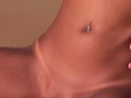 Lewd brunette takes pricks into her every hole on sea shore 6