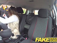 Horny big-tittied student Harmony Reigns seduces fake driving instructor in the car 4
