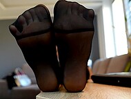 Perverted dude assists his colleague with her work for a chance to worship her pantyhose feet and high heels 7