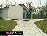 Filthy retro chick takes friend's prick deep into her super-hairy twat 6