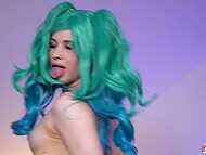 Filthy Hentai whore Nikki Hill taking on a latex dildo non-stop 10