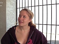 Amateur babe greedily swallows cock from the gloryhole for the first time 4