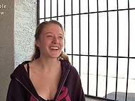 Amateur babe greedily swallows cock from the gloryhole for the first time 5