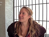 Amateur babe greedily swallows cock from the gloryhole for the first time 7