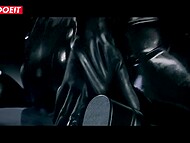 Anie Darling in latex suit facesits her male slave before letting him fuck her pussy 8