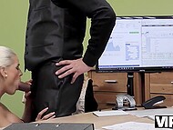 Blanche Bradburry lets a clerk fuck her pierced pussy to get a loan 7