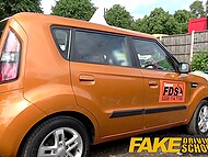 Posh horny busty examiner Katy Jayne swallows a big load at the fake driving school 7