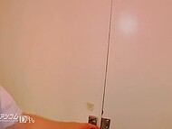 Obedient Japanese shop assistant lets her kinky colleague lick and play with her pussy at work 9