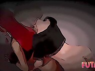 Пышногрудая рыжая девушка подчиняется огромному органу блондинки Футы 9