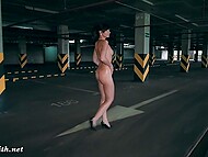 Shameless Jeny Smith gets all nude and coats herself with oil in a public parking lot 11