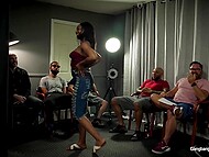 Ebony wench Lala Ivey chews cum after copulating with five men at the same time 10