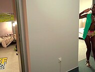 Two stunning dark-skinned babes Zaawaadi and Romy Indy sharing a white dick at the fake hostel 4