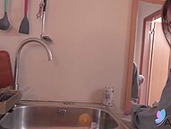 Young Chinese woman Lin Siyu enjoys explicit relations with her boyfriend in the kitchen 6