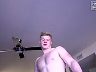 Blonde dude and Latina teen engage in passionate lovemaking on the couch 11