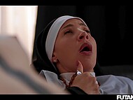 Sinful Futanari nun shoves dick into pussy of the inked teen harlot 10
