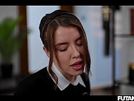 Sinful Futanari nun shoves dick into pussy of the inked teen harlot 4