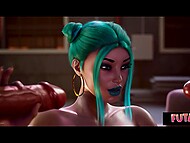 Punk girl and green-haired babe each take turns fucking the Futa's dripping hole 5