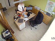Perverted bank executive thrusts cock into twat off the needing funds chick in the office 8