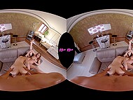 Teen chicks take turns riding dick of the lustful male in VR POV group sex 10