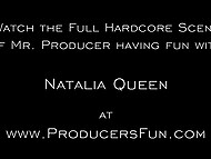 In an intimate setting, Natalia Queen delivers captivating responses to interview queries as the producer fulfills his sexual desires 10