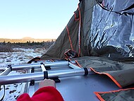 Hot chick Venessas Butt with a lit butt plug in her ass shows her new rooftop tent 10