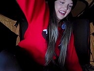 Hot chick Venessas Butt with a lit butt plug in her ass shows her new rooftop tent 5