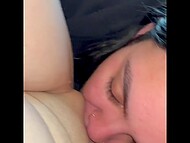 Amateur lesbians make their own close-up video of passionate pussy-licking 6