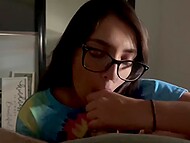 Attractive amateur wench with glasses Madison Wilde rides a guy with her Latina pussy 5