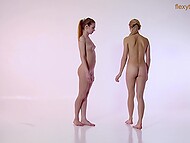 Flexible Russian stepsisters show off their shaved and hairy pussies  4