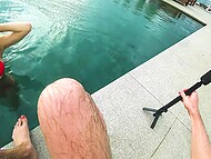 Roof-top pool sex led to accidental creampie for cute chick Solazola in POV 7