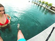 Roof-top pool sex led to accidental creampie for cute chick Solazola in POV 8