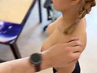 Fit teen blonde Belloff takes lover's stiff pecker after exercising at home 7