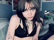 Slim tattooed Emo whore Via Inka entertains herself with a big rubber dildo 10