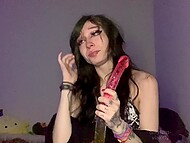 Hot Emo slut Via Inka delves her new gummy worm double dildo into her vagina 10