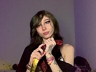 Hot Emo slut Via Inka delves her new gummy worm double dildo into her vagina 6