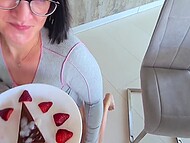German MIL CurvyJules ges some fresh cream on her cake and strawberries 11
