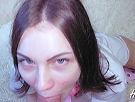 Handcuffed Russian slut's wet mouth enveloping a colossal cock in POV 7