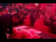 Stunning Latina stripper lets a horny guy get on the stage and touch her cunny in the club 5