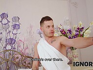 Two slutty Russian coeds chatter in the morning while a guy just uses their twats 11