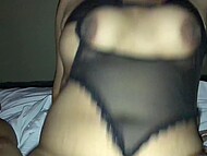 Thai fatty in scanty black lingerie is more than ready to take some dick into her mature cunt 7