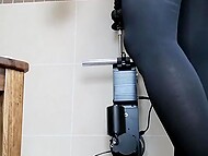 Skinny shemale in stockings can hardly stand upright as she was anally drilled with a sex machine and getting orgasm 4